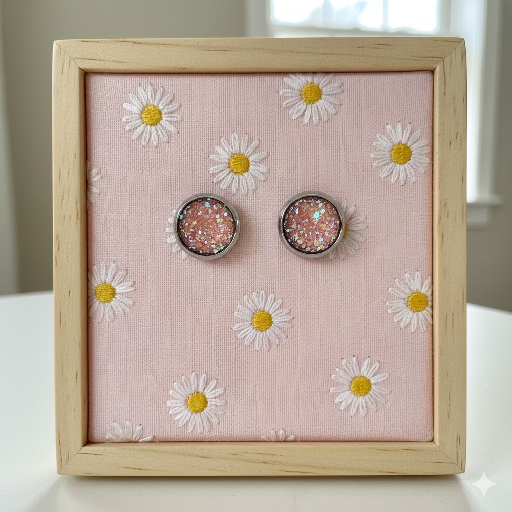Sparkling Pink Stud Earrings 🌸